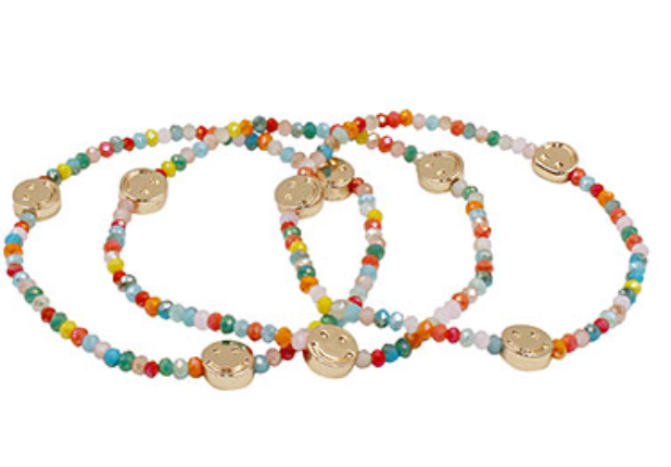 Glass Bead & Smiley Face Bracelet Set
