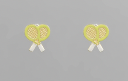 Gold & Enamel Tennis Racket Earrings