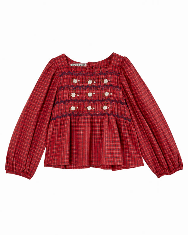 Check Smocked Blouse