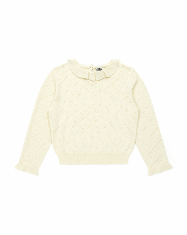 Sweater with ruffle outlet collar